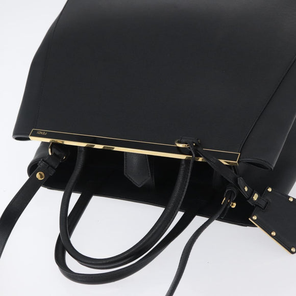 FENDI 2JOURS Hand Bag Leather 2way Black Gold Auth gh1916
