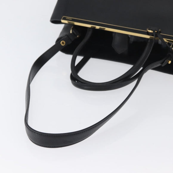 FENDI 2JOURS Hand Bag Leather 2way Black Gold Auth gh1916