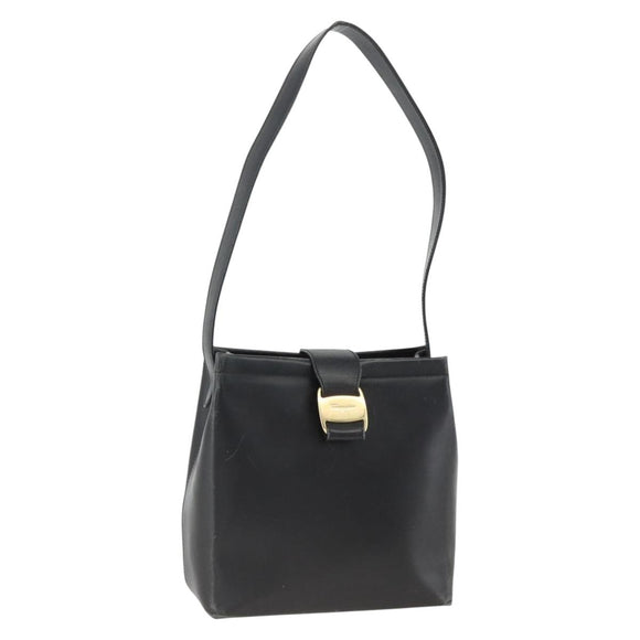 Salvatore Ferragamo Vala Shoulder Bag Leather Black Gold Auth gh1917