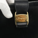 Salvatore Ferragamo Vala Shoulder Bag Leather Black Gold Auth gh1917-14