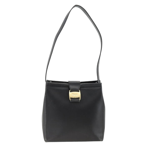 Salvatore Ferragamo Vala Shoulder Bag Leather Black Gold Auth gh1917