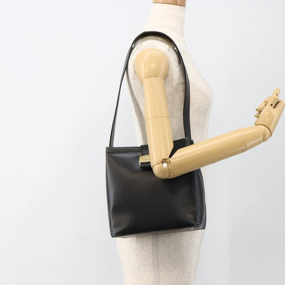 Salvatore Ferragamo Vala Shoulder Bag Leather Black Gold Auth gh1917