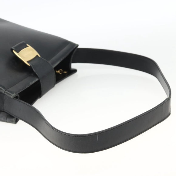 Salvatore Ferragamo Vala Shoulder Bag Leather Black Gold Auth gh1917
