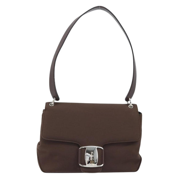 Salvatore Ferragamo Vala Shoulder Bag Nylon Brown Silver Auth gh1918