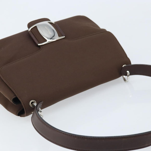 Salvatore Ferragamo Vala Shoulder Bag Nylon Brown Silver Auth gh1918