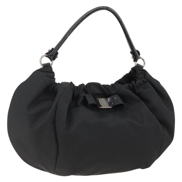 Salvatore Ferragamo Vala Hand Bag Nylon Black Silver Auth gh1920