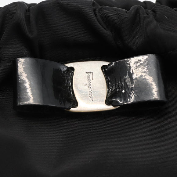 Salvatore Ferragamo Vala Hand Bag Nylon Black Silver Auth gh1920