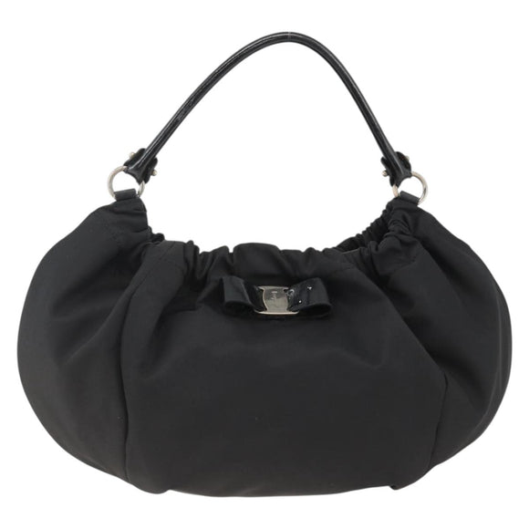 Salvatore Ferragamo Vala Hand Bag Nylon Black Silver Auth gh1920