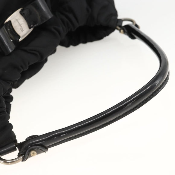 Salvatore Ferragamo Vala Hand Bag Nylon Black Silver Auth gh1920