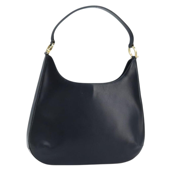 Salvatore Ferragamo Gancini Shoulder Bag Leather Navy Gold Auth gh1923