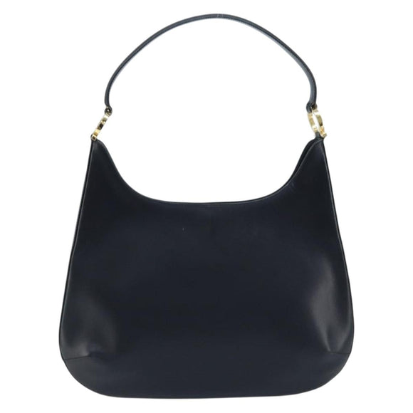 Salvatore Ferragamo Gancini Shoulder Bag Leather Navy Gold Auth gh1923