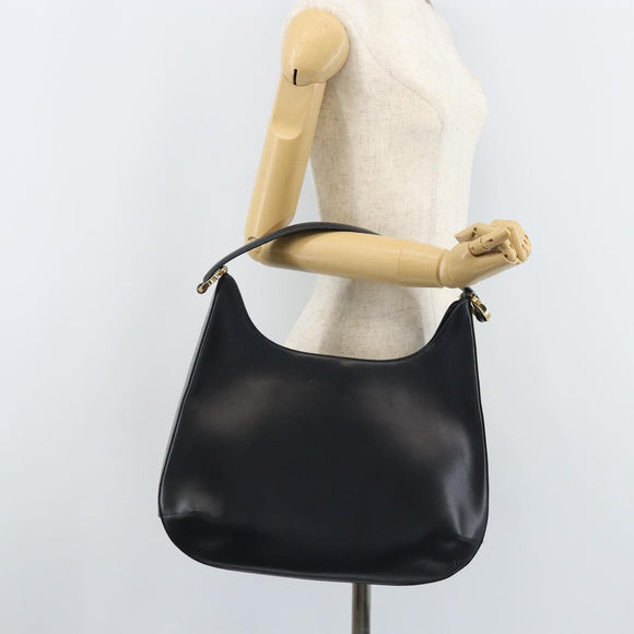 Salvatore Ferragamo Gancini Shoulder Bag Leather Navy Gold Auth gh1923