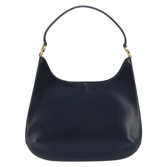 Salvatore Ferragamo Gancini Shoulder Bag Leather Navy Gold Auth gh1923