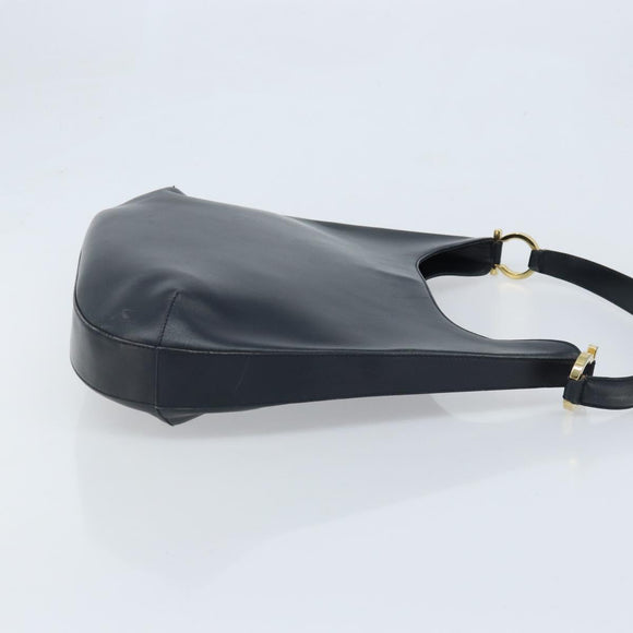 Salvatore Ferragamo Gancini Shoulder Bag Leather Navy Gold Auth gh1923