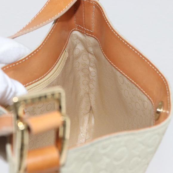 CELINE C Macadam Canvas Shoulder Bag Suede Beige Gold Auth gh1924