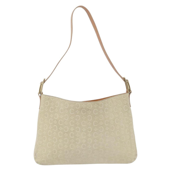 CELINE C Macadam Canvas Shoulder Bag Suede Beige Gold Auth gh1924
