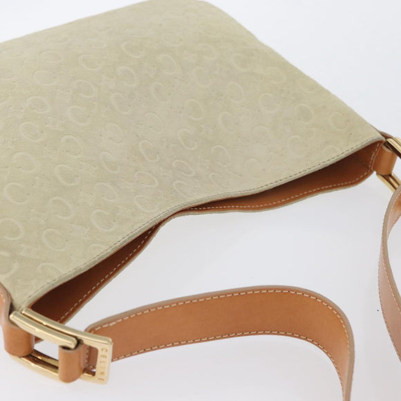 CELINE C Macadam Canvas Shoulder Bag Suede Beige Gold Auth gh1924