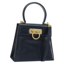 Salvatore Ferragamo Gancini Hand Bag Leather 2way Navy Gold Auth gh1925-1