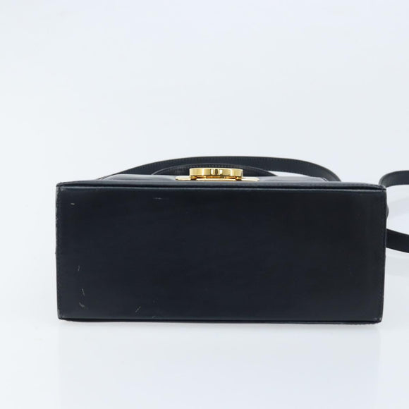 Salvatore Ferragamo Gancini Hand Bag Leather 2way Navy Gold Auth gh1925