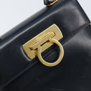 Salvatore Ferragamo Gancini Hand Bag Leather 2way Navy Gold Auth gh1925-19