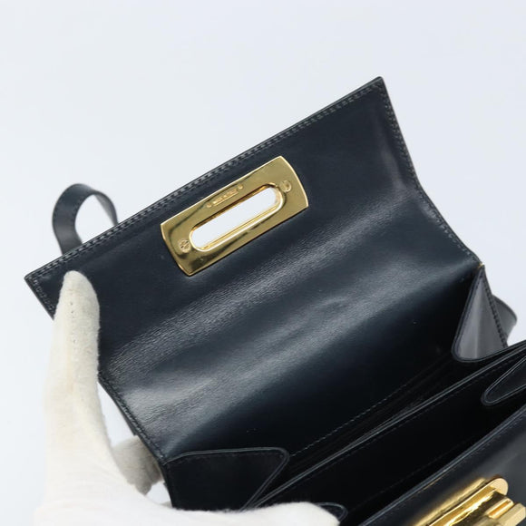 Salvatore Ferragamo Gancini Hand Bag Leather 2way Navy Gold Auth gh1925