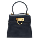 Salvatore Ferragamo Gancini Hand Bag Leather 2way Navy Gold Auth gh1925-13
