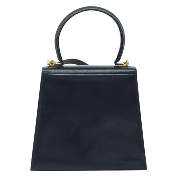 Salvatore Ferragamo Gancini Hand Bag Leather 2way Navy Gold Auth gh1925