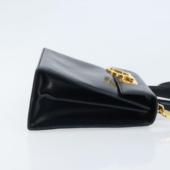 Salvatore Ferragamo Gancini Hand Bag Leather 2way Navy Gold Auth gh1925