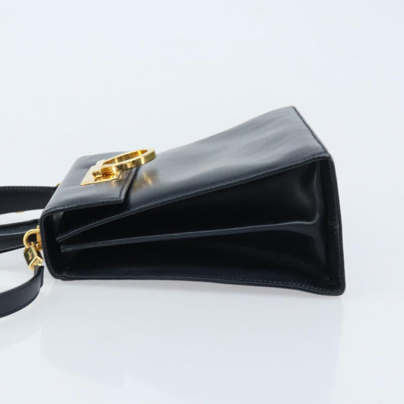 Salvatore Ferragamo Gancini Hand Bag Leather 2way Navy Gold Auth gh1925