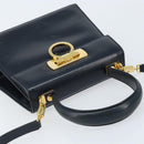 Salvatore Ferragamo Gancini Hand Bag Leather 2way Navy Gold Auth gh1925-6