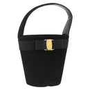 Salvatore Ferragamo Vala Hand Bag Suede Black Gold Auth gh1926-1