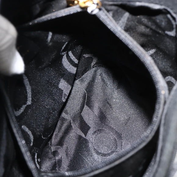 Salvatore Ferragamo Vala Hand Bag Suede Black Gold Auth gh1926