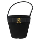 Salvatore Ferragamo Vala Hand Bag Suede Black Gold Auth gh1926-2