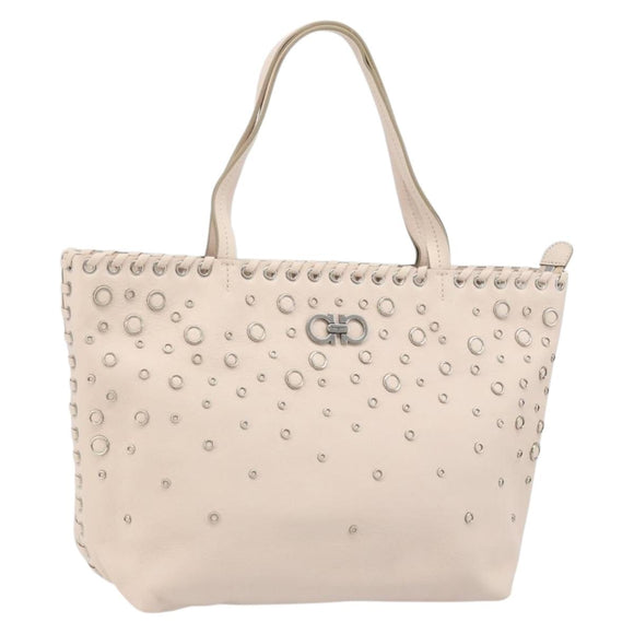 Salvatore Ferragamo Gancini Hand Bag Leather Pink Silver Auth gh1927