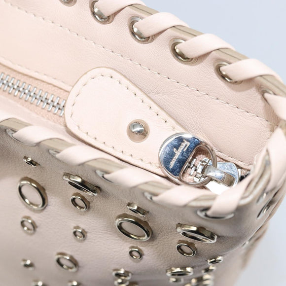 Salvatore Ferragamo Gancini Hand Bag Leather Pink Silver Auth gh1927