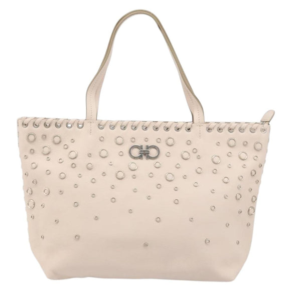 Salvatore Ferragamo Gancini Hand Bag Leather Pink Silver Auth gh1927
