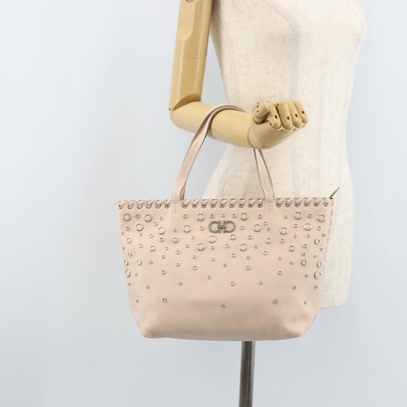 Salvatore Ferragamo Gancini Hand Bag Leather Pink Silver Auth gh1927