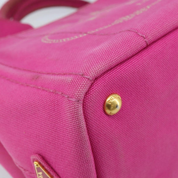 PRADA Canapa S Hand Bag Canvas Pink Gold Auth gh1928