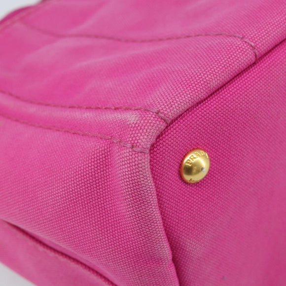 PRADA Canapa S Hand Bag Canvas Pink Gold Auth gh1928