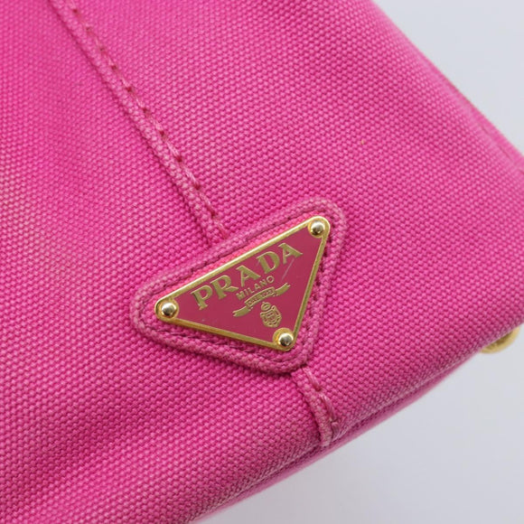 PRADA Canapa S Hand Bag Canvas Pink Gold Auth gh1928