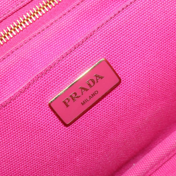 PRADA Canapa S Hand Bag Canvas Pink Gold Auth gh1928