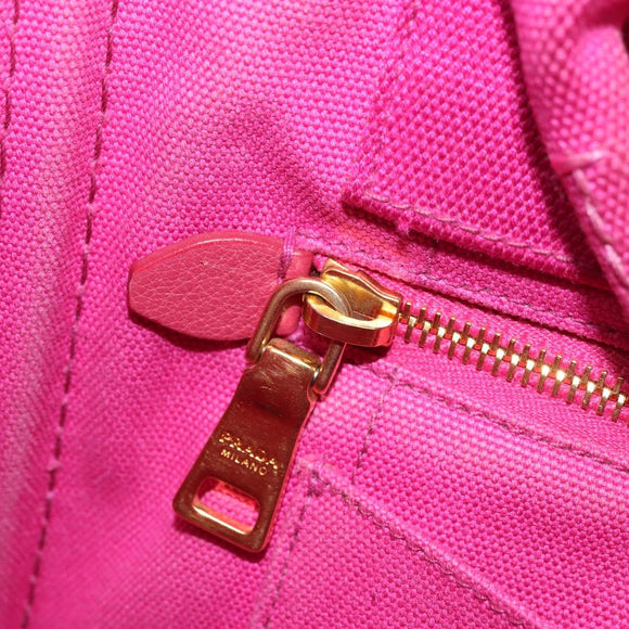 PRADA Canapa S Hand Bag Canvas Pink Gold Auth gh1928