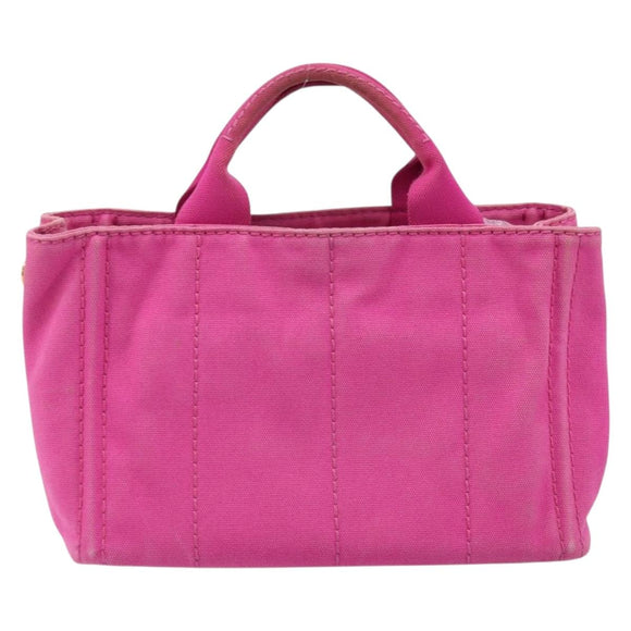 PRADA Canapa S Hand Bag Canvas Pink Gold Auth gh1928