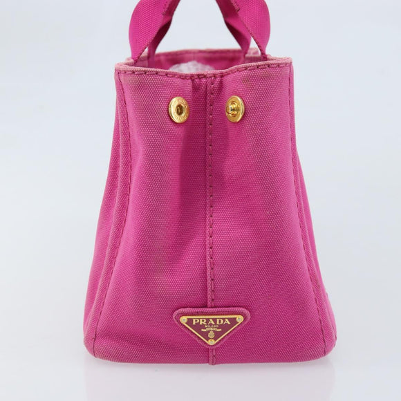 PRADA Canapa S Hand Bag Canvas Pink Gold Auth gh1928