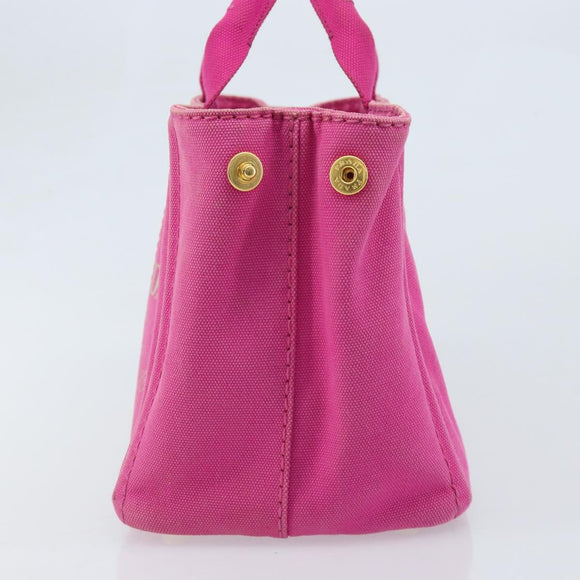 PRADA Canapa S Hand Bag Canvas Pink Gold Auth gh1928