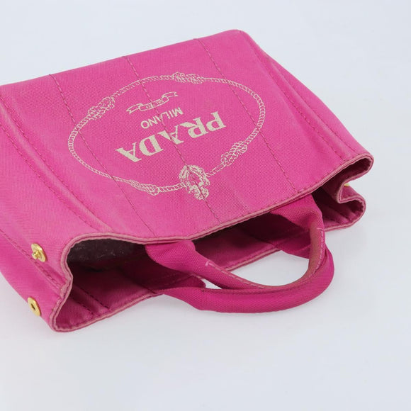 PRADA Canapa S Hand Bag Canvas Pink Gold Auth gh1928