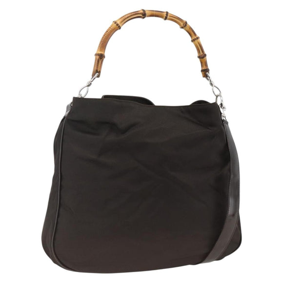 GUCCI Bamboo Shoulder Bag Nylon 2way Brown Silver 001 1781 1577 Auth gh1931