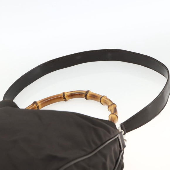 GUCCI Bamboo Shoulder Bag Nylon 2way Brown Silver 001 1781 1577 Auth gh1931