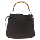 GUCCI Bamboo Shoulder Bag Nylon 2way Brown Silver 001 1781 1577 Auth gh1931-2