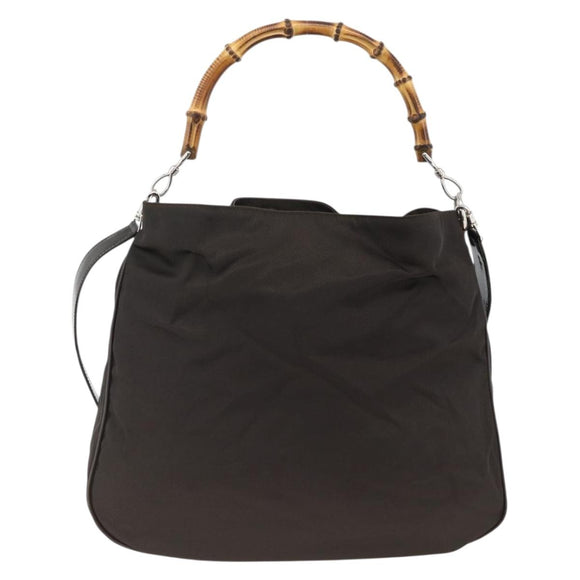 GUCCI Bamboo Shoulder Bag Nylon 2way Brown Silver 001 1781 1577 Auth gh1931